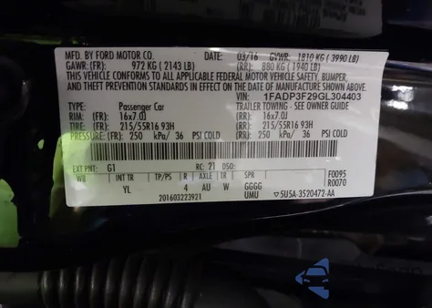 2016 Ford Focus Se from USA, damaged, VIN 1FADP3F29GL304403